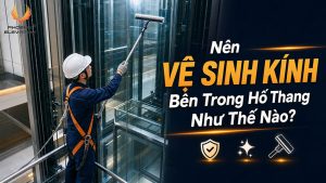 vệ sinh kính bên trong hố thang