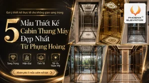 5 mẫu thiết kế cabin thang máy đẹp nhất với nội thất vàng đồng và trần hoa văn của Thang Máy Phụng Hoàng
