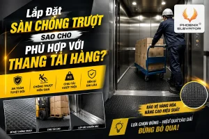 Sàn cao su nổi hạt chống trượt trong cabin thang tải hàng giúp nhân viên đẩy xe hàng an toàn