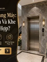 Ốp đá marble quanh cửa thang máy với vân đá và khe ghép hài hòa nội thất sảnh