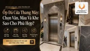 Ốp đá marble quanh cửa thang máy với vân đá và khe ghép hài hòa nội thất sảnh